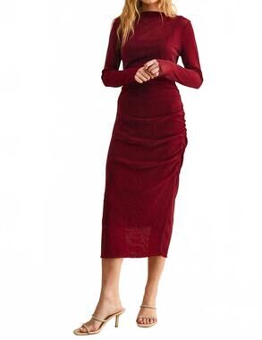 NEW MIOU MUSE lurex detailed mesh draped dress in burgundy